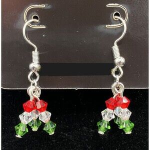 Handmade Red Clear & Green Crystal Bead Earrings by Neanie-Bot